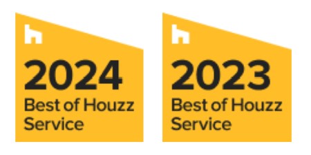 two houzz badges one for 2023 and one for 2024, I received the award for best of houzz service two years in a row