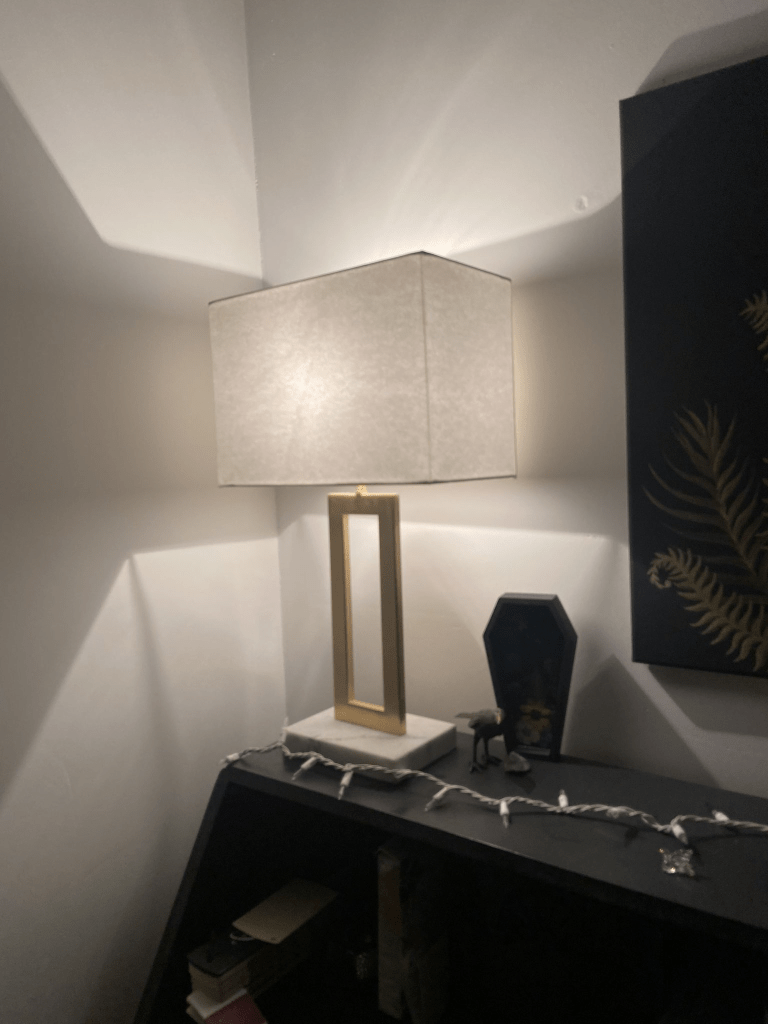 Now, same fixture with the 40W sunlight bulb and the corner is warm and useable.